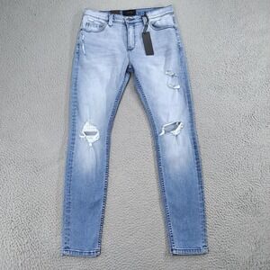 Rolla's Stinger Jeans Mens 32x32 Mid Blue Skinny Fit Distressed Denim Ripped